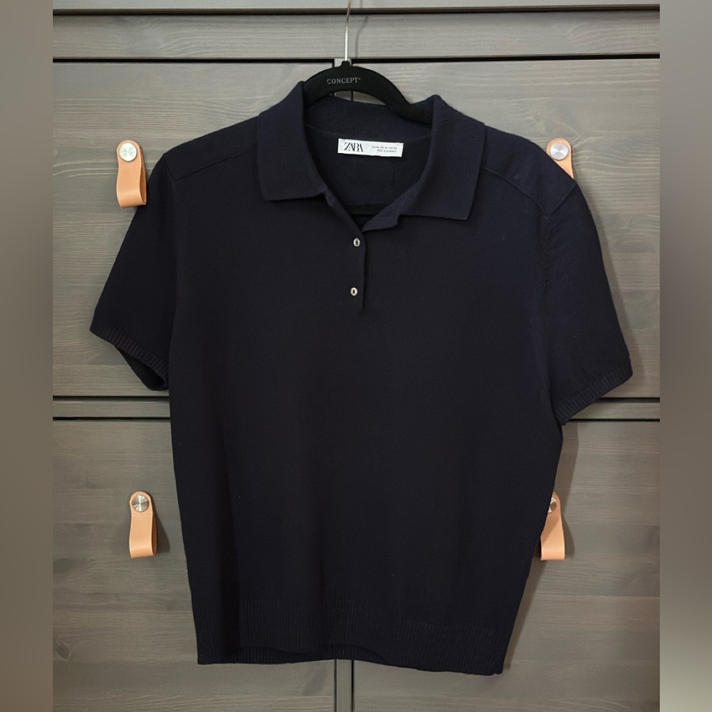 Zara 100% Wool Navy Polo Shirt